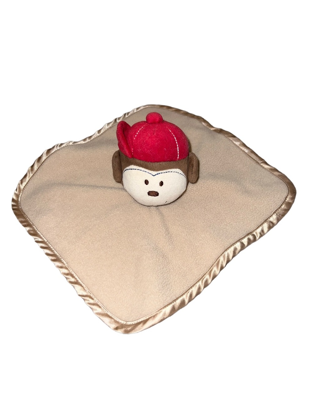Just Born Brown Monkey Red Baseball Hat Security Baby Blanket Lovey 10x10"